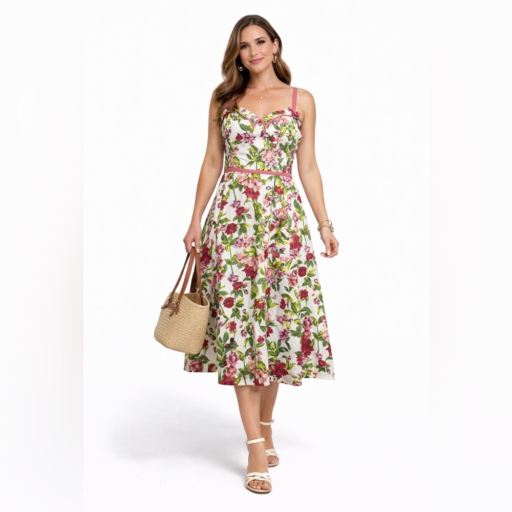 Anthropologie Elevenses‎ Pink Floral Retro Sundress Size 8